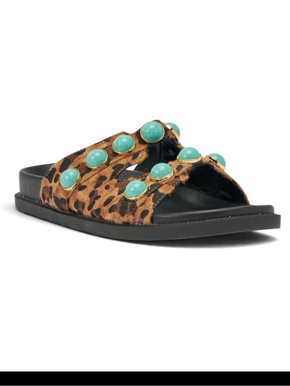 NWT AZALEA WANG UZUMATI LEOPARD SLIP ON SANDAL WITH STONES - Picture 3 of 6